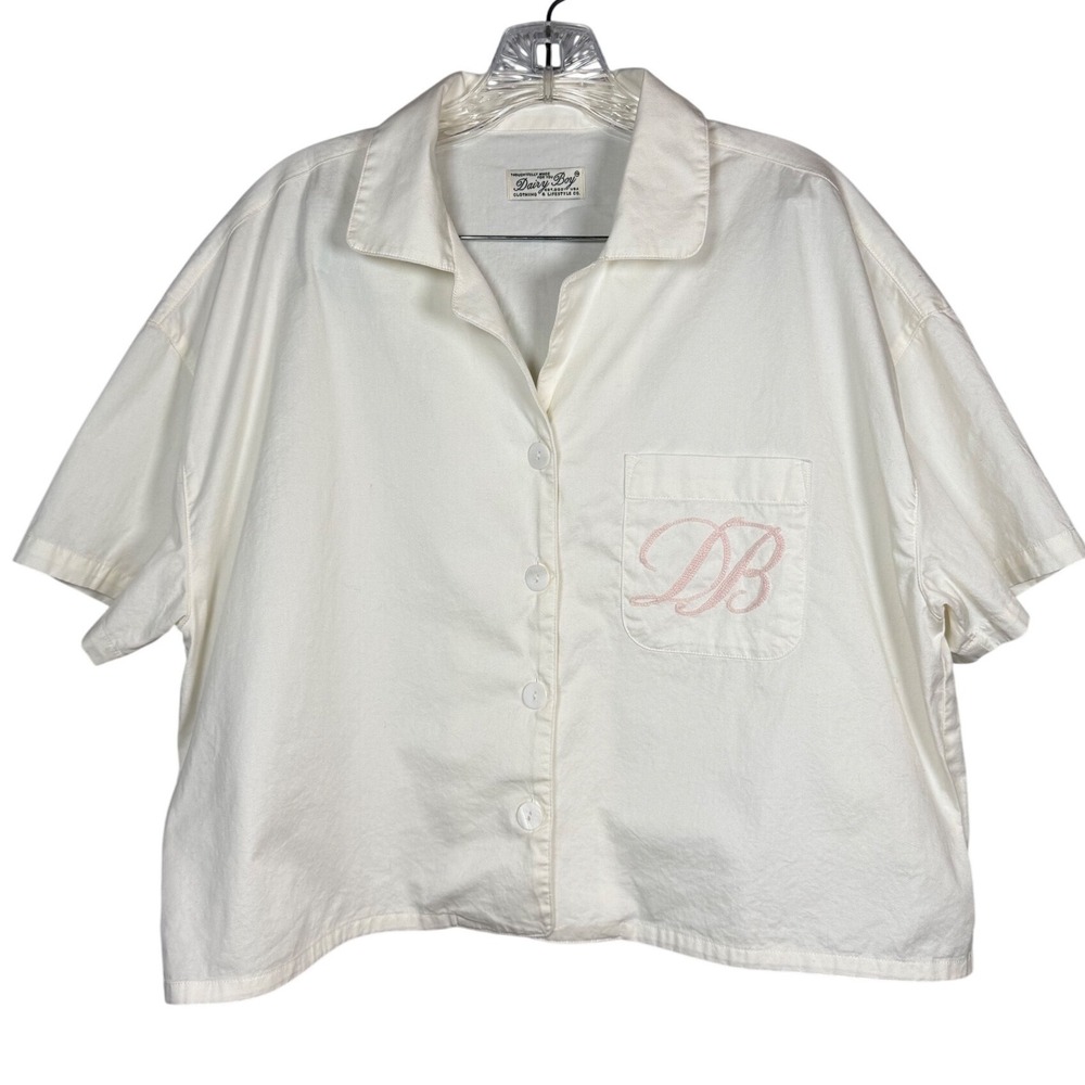 DAIRY BOY Country Club Sleep Top Pearl Oversized Cropped Button Down DB Pocket S